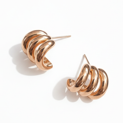 EL ARO Rose Gold Triple-Band Mini Hoop Stud Earrings