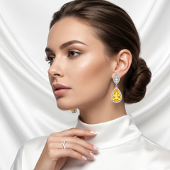 Elegant Pear-Cut Blue Sapphire Dangle Earrings - Silver Tone Halo Drops