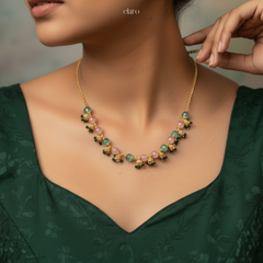 Elaro Pink & Mint Bead Necklace with Gold Filigree Caps — Everyday Elegance
