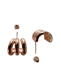 EL ARO Golden Triple-Band Half Hoop Chunky Stud Earrings