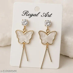 EL ARO Gold Shell Butterfly & CZ Solitaire Tassel Drop Earrings