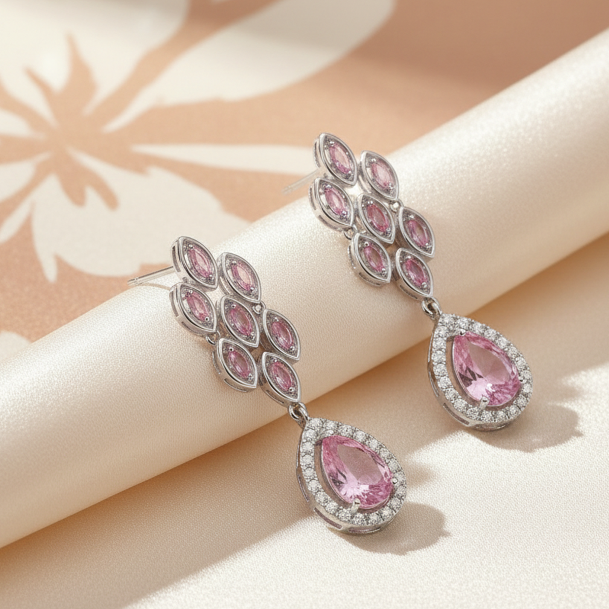 Elegant Pink Morganite Drop Earrings – Sterling Silver Marquise Dangle Earrings For Women