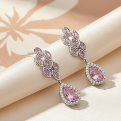 Elegant Pink Morganite Drop Earrings – Sterling Silver Marquise Dangle Earrings For Women