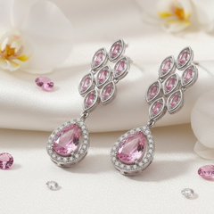 Elegant Pink Morganite Drop Earrings – Sterling Silver Marquise Dangle Earrings For Women