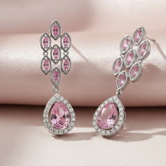 Elegant Pink Morganite Drop Earrings – Sterling Silver Marquise Dangle Earrings For Women