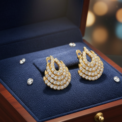 EL ARO Oscar Winner Diamond C Style Stud Earrings feature a multi-layered