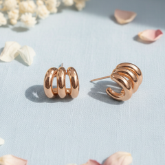 EL ARO Rose Gold Triple-Band Mini Hoop Stud Earrings