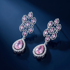 Elegant Pink Morganite Drop Earrings – Sterling Silver Marquise Dangle Earrings For Women