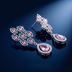 Elegant Pink Morganite Drop Earrings – Sterling Silver Marquise Dangle Earrings For Women