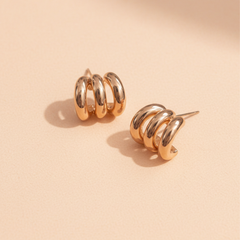 EL ARO Rose Gold Triple-Band Mini Hoop Stud Earrings