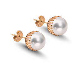 EL ARO Oversized Pearl Button Stud Earrings with Gold Bead Halo