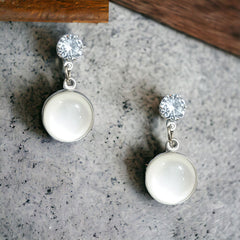 EL ARO Silver CZ Solitaire & Mother-of-Pearl Round Drop Earrings