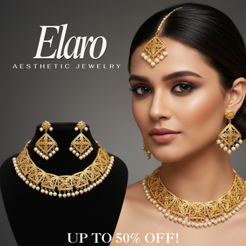 EL ARO  Bridal Gold Choker Necklace Set with Maang Tikka and Drop Earrings For Women