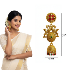 EL ARO Gold-Plated Jhumka Earrings with Ruby & Emerald Accents