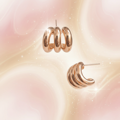 EL ARO Rose Gold Triple-Band Mini Hoop Stud Earrings