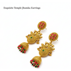 EL ARO Gold-Plated Jhumka Earrings with Ruby & Emerald Accents