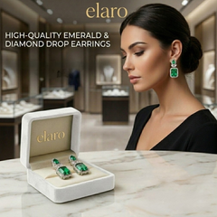 Elaro Silver Emerald Green Emerald-Cut CZ Drop Earrings with Pear Stud