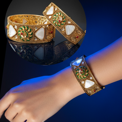 Elephant Motif Nakshi Kada pair  and Rajwadi Mother of Pearl Meenakari Kada pair.