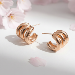 EL ARO Rose Gold Triple-Band Mini Hoop Stud Earrings