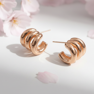 EL ARO Rose Gold Triple-Band Mini Hoop Stud Earrings