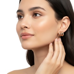 EL ARO Rose Gold Triple-Band Mini Hoop Stud Earrings
