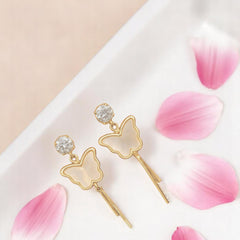 EL ARO Gold Shell Butterfly & CZ Solitaire Tassel Drop Earrings