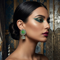 EL ARO Oxidised Silver Filigree Round Peacock Eye Jhumka Earrings