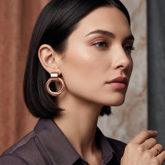 EL ARO Modern Textured Multi-Ring Geometric Drop Stud Earrings for Women