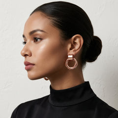 EL ARO Modern Textured Multi-Ring Geometric Drop Stud Earrings for Women