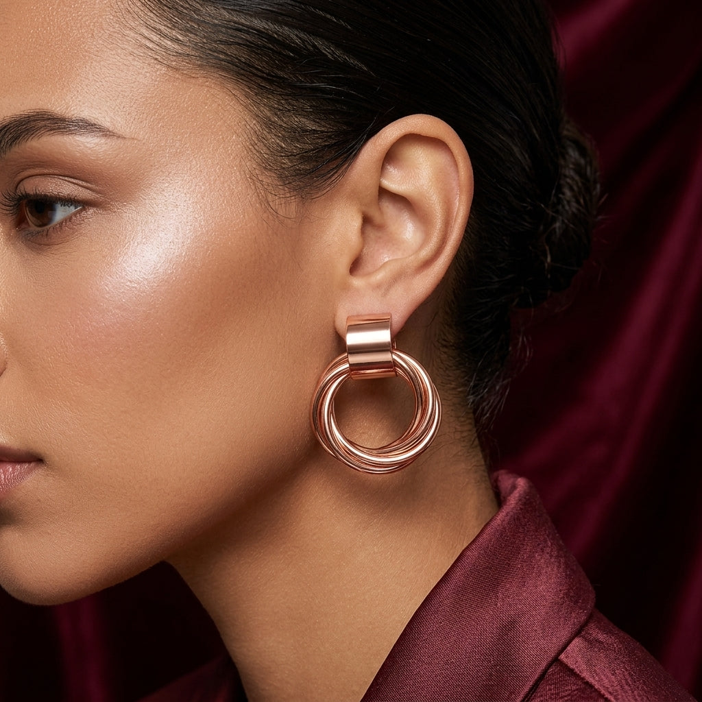 EL ARO Modern Textured Multi-Ring Geometric Drop Stud Earrings for Women