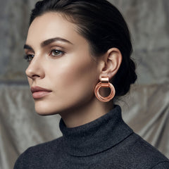 EL ARO Modern Textured Multi-Ring Geometric Drop Stud Earrings for Women
