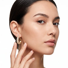 EL ARO Elegant Gold Tear-Drop Hoop Earrings with Encrusted Pavé Zirconia Stones