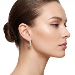 EL ARO Elegant Gold Tear-Drop Hoop Earrings with Encrusted Pavé Zirconia Stones