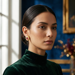 EL ARO Imperial Ruby Tear-Cut Studs Infused with Fine Seed Pearls