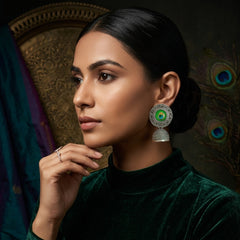 EL ARO Oxidised Silver Filigree Round Peacock Eye Jhumka Earrings