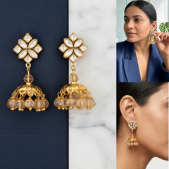 EL ARO Kundan Flower Jhumka Earrings with Pearl Bead Drop