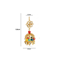 EL ARO Gold Kundan Flower Jhumka Earrings with Multicolour Bead & Leaf Drops
