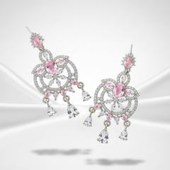 EL ARO Pink Blossom Dangle Earrings — Silver CZ Chandelier Drop