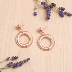 EL ARO Rose Gold Beaded Circle Hoop Drop Earrings