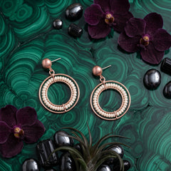 EL ARO Rose Gold Beaded Circle Hoop Drop Earrings