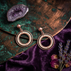 EL ARO Rose Gold Beaded Circle Hoop Drop Earrings
