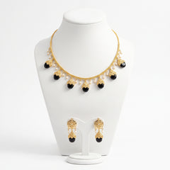 EL ARO Gold Floral Jhumka Necklace Set with Pink, Purple & Black Bead Drops