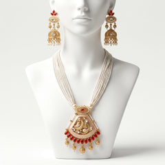 Elaro Pearl Strand Necklace & Jhumka Earrings Set with Peacock Pendant