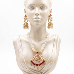 Elaro Pearl Strand Necklace & Jhumka Earrings Set with Peacock Pendant