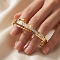 EL ARO Gold-Tone CZ Pavé Screw Bangle Bracelet