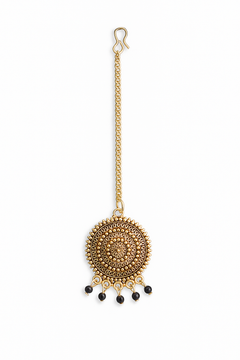 EL ARO Vintage Antique Gold Starburst Jhumka Earrings with Black Beads