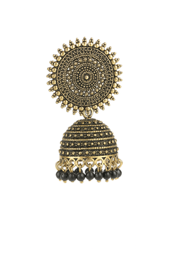 EL ARO Vintage Antique Gold Starburst Jhumka Earrings with Black Beads