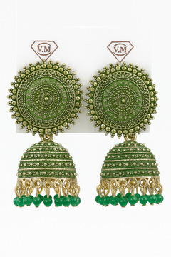 EL ARO Vintage Antique Gold Starburst Jhumka Earrings with Black Beads
