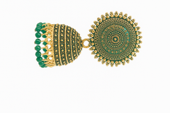 EL ARO Vintage Antique Gold Starburst Jhumka Earrings with Black Beads