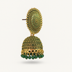 EL ARO Vintage Antique Gold Starburst Jhumka Earrings with Black Beads